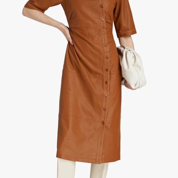 GESTUZ Nirangz Midi Leather Dress Mocha Bisque Size 42 NWT $750 Retail - Picture 3 of 6